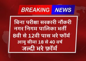 बिना परीक्षा सरकारी नौकरी | नगर निगम पालिका भर्ती 2024 | 8वीं से 12वीं पास भर फॉर्म |